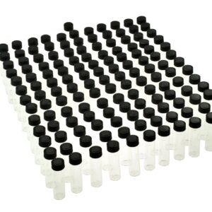 SE Glass Vials, Pack of 144 Leak-Resistant Vials, 2-3/8" x 5/8" Diameter, Clear Transparent glass, Black Plastic Screw Caps, Capacity 7 mL