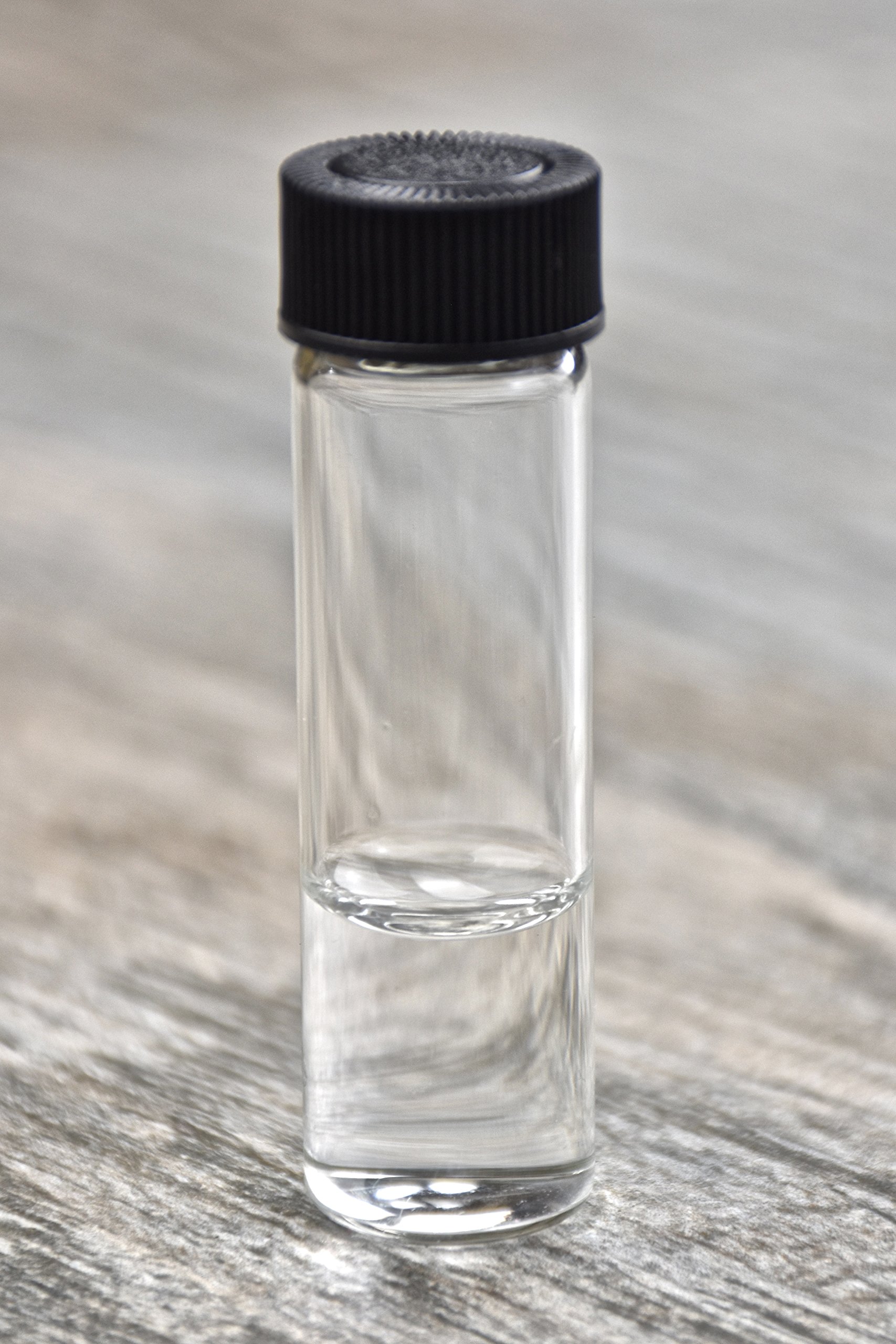 SE Glass Vials, Pack of 144 Leak-Resistant Vials, 2-3/8" x 5/8" Diameter, Clear Transparent glass, Black Plastic Screw Caps, Capacity 7 mL