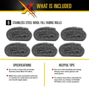 Xcluder Rodent Control Fill Fabric 6 Rolls of Stainless Steel Wool Blend Protect Home, Business, Office Stop Rats, Mice, and Pests from Entering Property