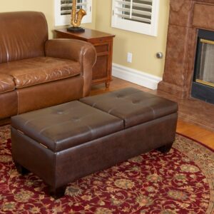 Christopher Knight Home GDFStudio Christopher Knight Home Merrill Double Opening Leather Storage Ottoman, Chocolate Brown