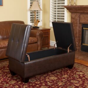 Christopher Knight Home GDFStudio Christopher Knight Home Merrill Double Opening Leather Storage Ottoman, Chocolate Brown