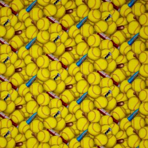 Sports Softball Yellow, Quilting Fabric by the Yard