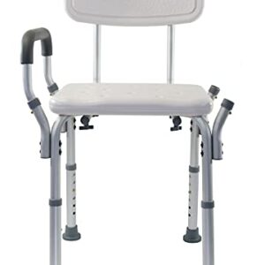 Essential Medical Supply Height Adjustable Shower and Bath Bench with Padded Arms, Contoured Back and Textured Shower Chair Seat - Perfect for The Bath and Shower