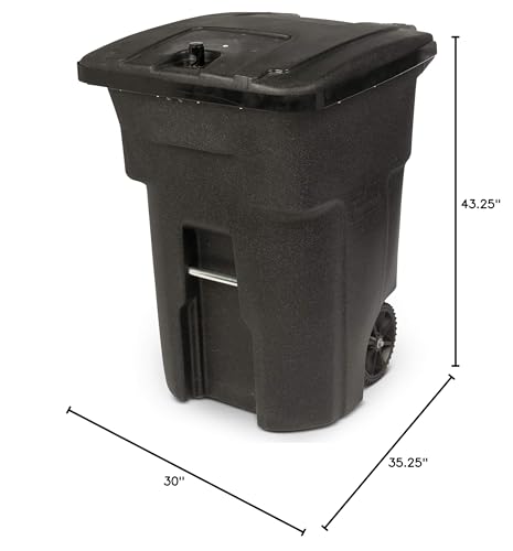 Toter 025B96-R1BKS Bear Resistant Residential Heavy Duty 2-Wheeled Trash Can with Attached Bear Tight Lid, 96 Gallon, Blackstone