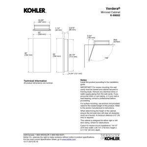 KOHLER 99002-NA Verdera 20" W x 30" H Bathroom Medicine Cabinet with Mirror, Recessed or Surface Wall Mount Bathroom Wall Cabinet