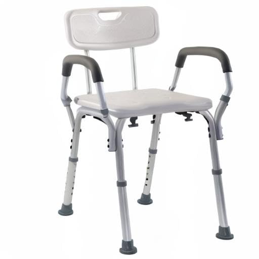 Essential Medical Supply Height Adjustable Shower and Bath Bench with Padded Arms, Contoured Back and Textured Shower Chair Seat - Perfect for The Bath and Shower