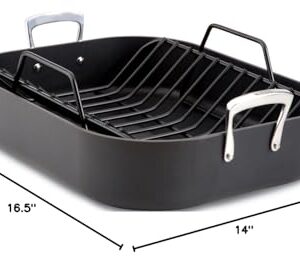 All-Clad E87599 Hard Anodized Aluminum Scratch Resistant Nonstick Anti-Warp Base 16-Inch by 13-Inch Large Roaster Roasting Pan with Nonstick Rack/Cookware, Black