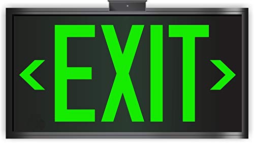 Photoluminescent Exit Sign Green Framed Flag/Ceiling Mount Double Sided. UL 924 Code Approved.