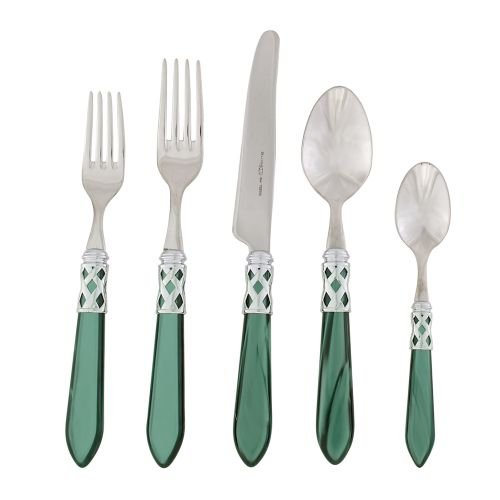 Vietri Aladdin Brilliant Green 5-Piece Place Setting, 18/10 Stainless Steel Forks Spoons & Knife