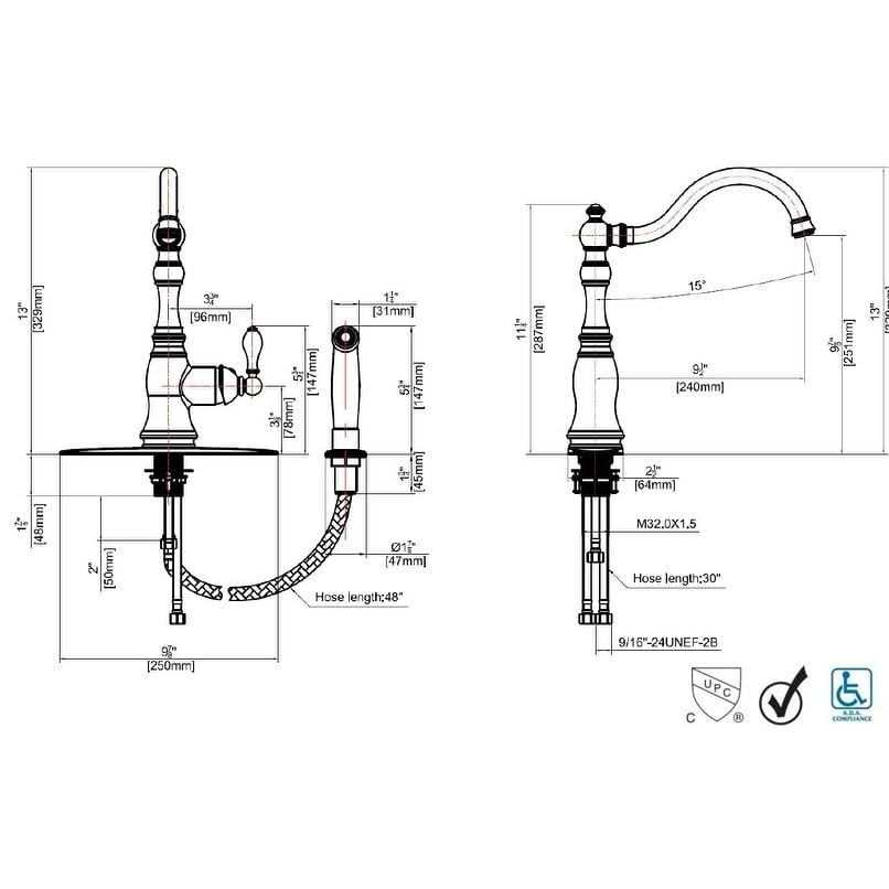 UF11240 Ultra Faucets Single-Handle Kitchen Faucet with Side-Spray