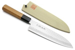 yoshihiro vg10 46 layers hammered damascus santoku japanese multipurpose chef knife (ambrosia handle)