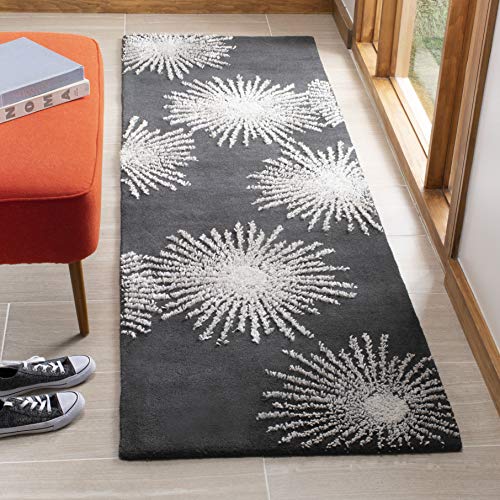 SAFAVIEH Soho Collection 2'6" x 6' Charcoal / Ivory SOH712H Handmade Starburst Premium Wool & Viscose Runner Rug