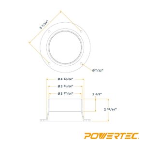 POWERTEC 70126 Inlet Flange, 4 Inch OD Dust Collection Ducting Connector