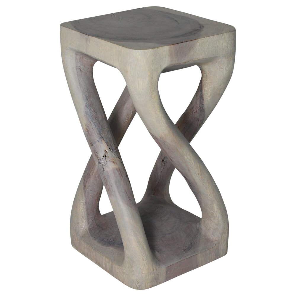 Haussmann® Wood Vine Twist Stool Accent Table 12 in x 22 in H Grey Oil