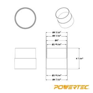 POWERTEC 70125 Dust Port Adapter for 4 Inch Pipe to 4 Inch Dust Collection Hose, Quick Connect Hose Coupler Fitting for Workshop Dust Collection Fittings, 1 pack