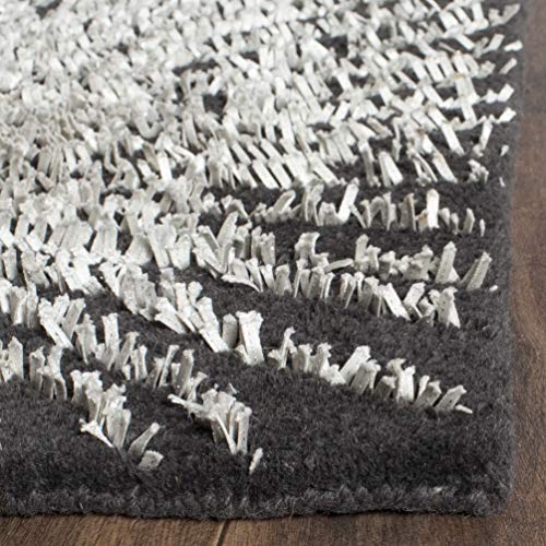 SAFAVIEH Soho Collection 2'6" x 6' Charcoal / Ivory SOH712H Handmade Starburst Premium Wool & Viscose Runner Rug