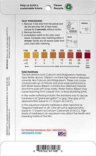 Industrial Test Systems WaterWorks 481108 Total Hardness Test Strip, 3 Second Test Time, 0-1000ppm Range (Pack of 30)