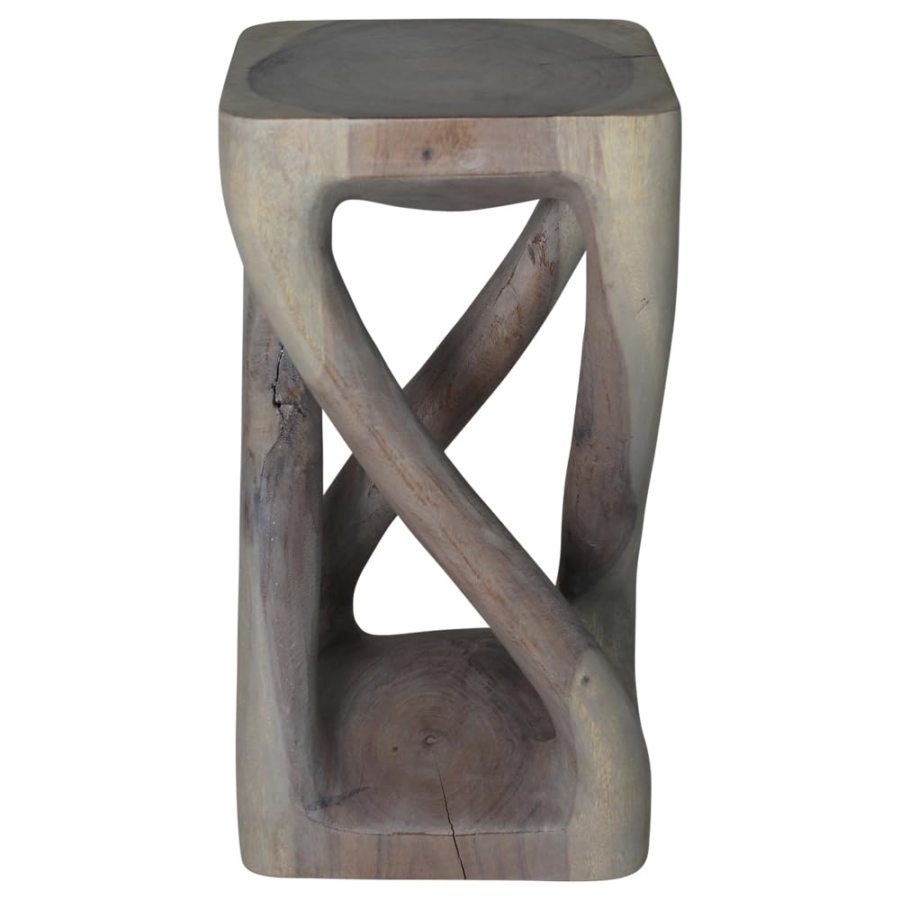 Haussmann® Wood Vine Twist Stool Accent Table 12 in x 22 in H Grey Oil