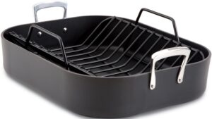 all-clad e87599 hard anodized aluminum scratch resistant nonstick anti-warp base 16-inch by 13-inch large roaster roasting pan with nonstick rack/cookware, black