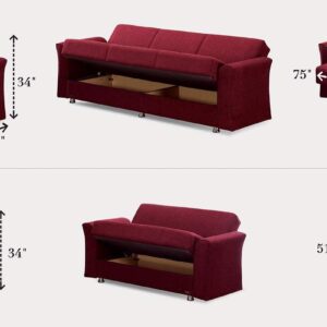 Beyan Signature Empire Furniture USA Ohio Collection Convertible Sofa Bed with Storage Space, Includes 2 Pillows, Burgundy