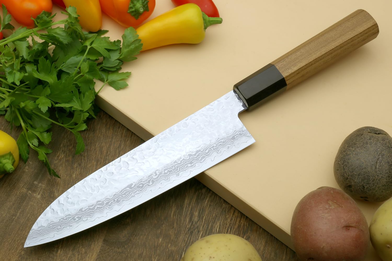 Yoshihiro VG10 46 Layers Hammered Damascus Santoku Japanese Multipurpose Chef Knife (Ambrosia Handle)