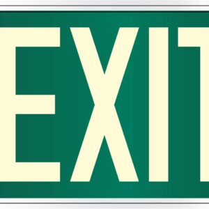 Photoluminescent Exit Sign Green Framed Flag/Ceiling Mount Double Sided. UL 924 Code Approved.