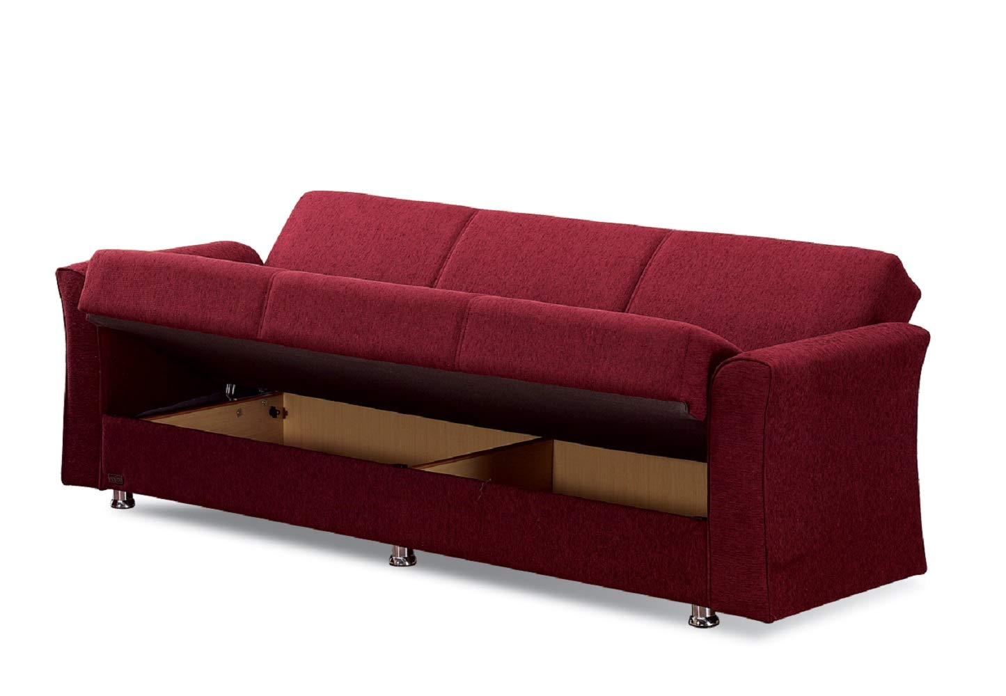 Beyan Signature Empire Furniture USA Ohio Collection Convertible Sofa Bed with Storage Space, Includes 2 Pillows, Burgundy