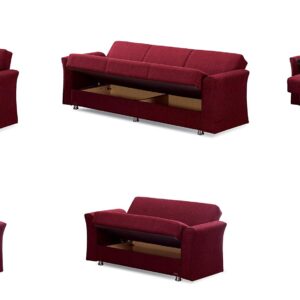 Beyan Signature Empire Furniture USA Ohio Collection Convertible Sofa Bed with Storage Space, Includes 2 Pillows, Burgundy