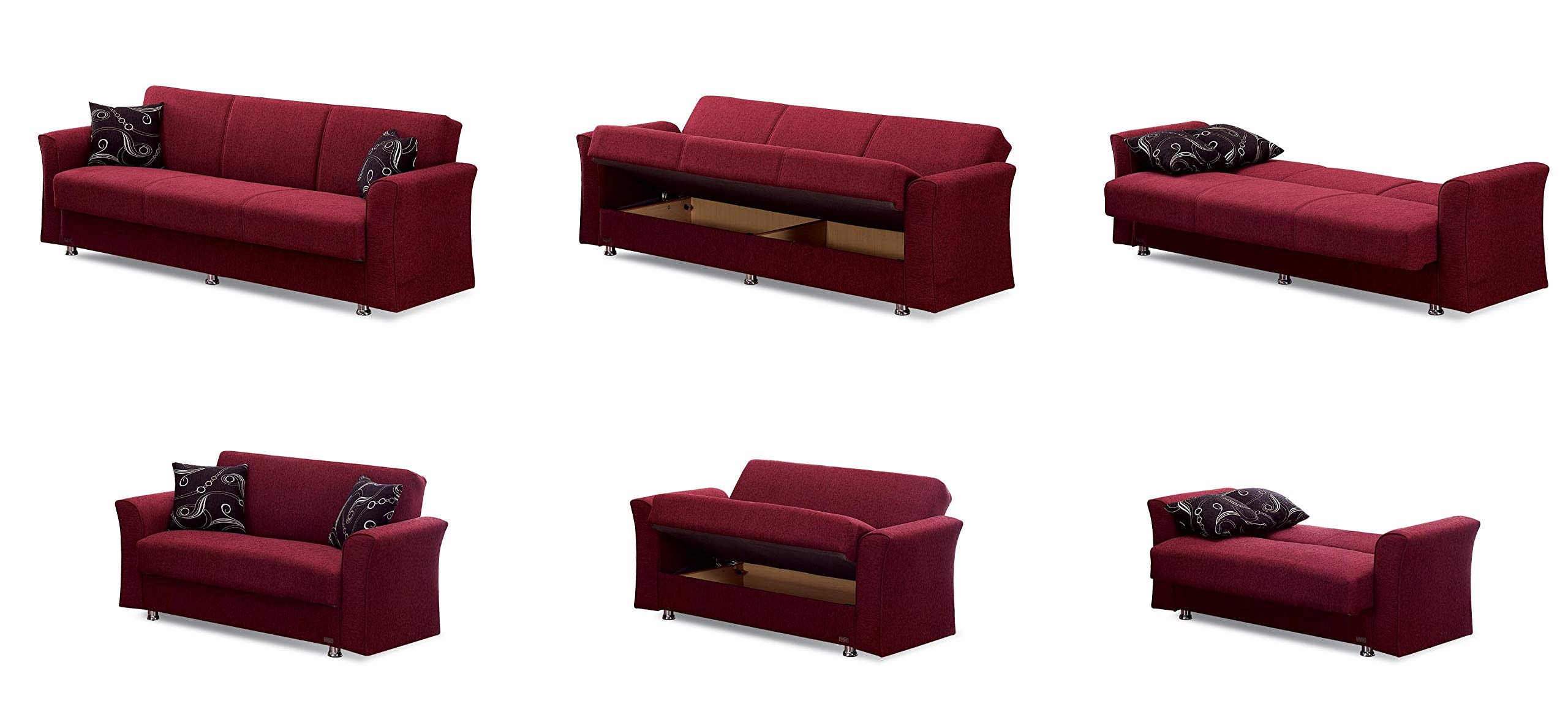 Beyan Signature Empire Furniture USA Ohio Collection Convertible Sofa Bed with Storage Space, Includes 2 Pillows, Burgundy