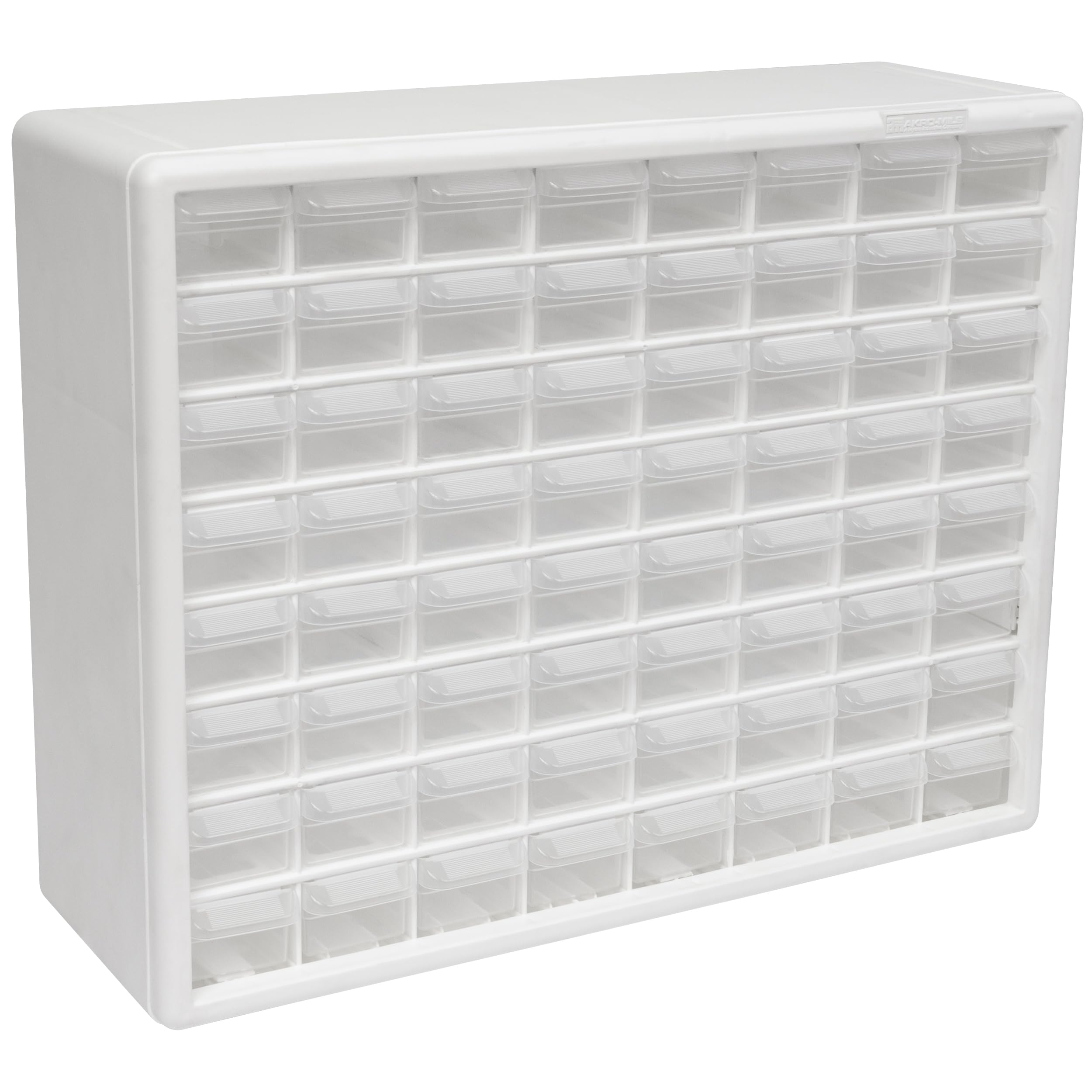 Akro-Mils 10164 64-Drawer Plastic Drawer Storage Cabinet for Garage Organization, Bead Organizer, Lego Storage, Teacher Toolbox, Makeup Organizer, and More, 20-Inch W x 6-Inch D x 16-Inch H, White