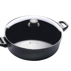 Swiss Diamond 7.2 Quart Nonstick Braiser with Lid, Induction Compatible Nonstick Diamond Enforced 12.5 Inch Aluminum Braiser Includes Cover, Dishwasher and Oven Safe Cooking Pot