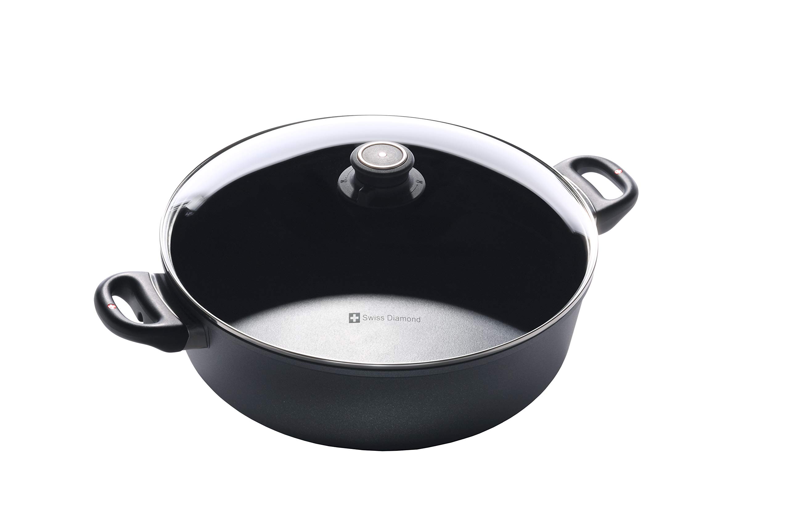 Swiss Diamond 7.2 Quart Nonstick Braiser with Lid, Induction Compatible Nonstick Diamond Enforced 12.5 Inch Aluminum Braiser Includes Cover, Dishwasher and Oven Safe Cooking Pot