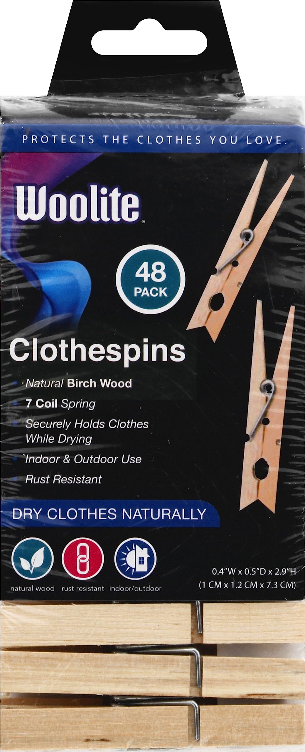 WOOLITE Laundry 360 48 Count Birch Wood Clothespins, Natura