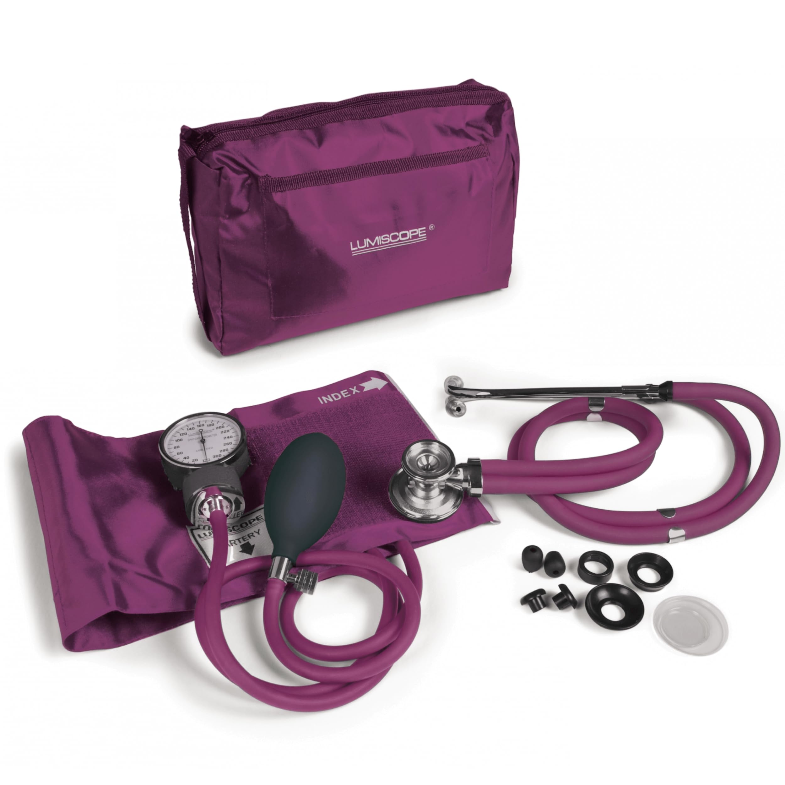 Lumiscope Professional Blood Pressure Kit - Stethoscope, Manual BP Cuff, Sphygmomanometer - Orchid