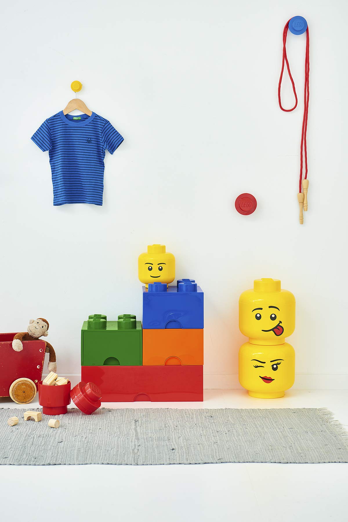 Room Copenhagen, Lego Storage Heads Stackable Storage Container - Buildable Organizational Bins for Kid’s Toys and Accessories - 9.45 x 9.45 x 10.67in - Large, Silly, Holds 500 Bricks