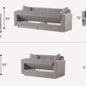 Beyan Signature Empire Furniture USA Niagara Collection Convertible Sofa Bed with Storage Space, Includes 2 Pillows, Gray