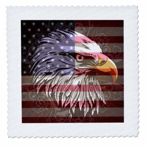 3dRose qs_116181_1 Ornate Patriotic Bald Eagle and US American Flag Pride Great for Fourth of July in Dependence Day Quilt Square, 10 by 10-Inch