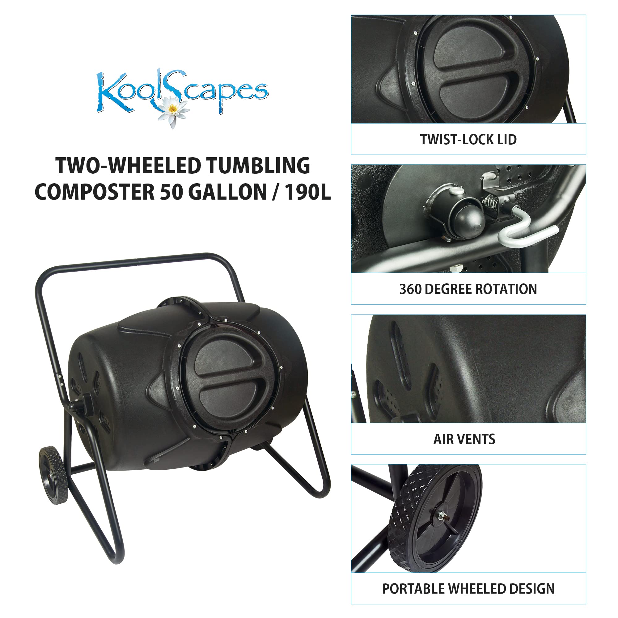 KoolScapes Wheeled Tumbling Composter, 50-Gallon