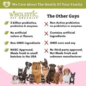 Wholistic Pet Organics: Probiotic Chews for Dogs Digestive Health - 60 Count - Dog Probiotics and Digestive Enzymes - Support Gut Health Immune Supplement Prevents Dog Digestive Problems