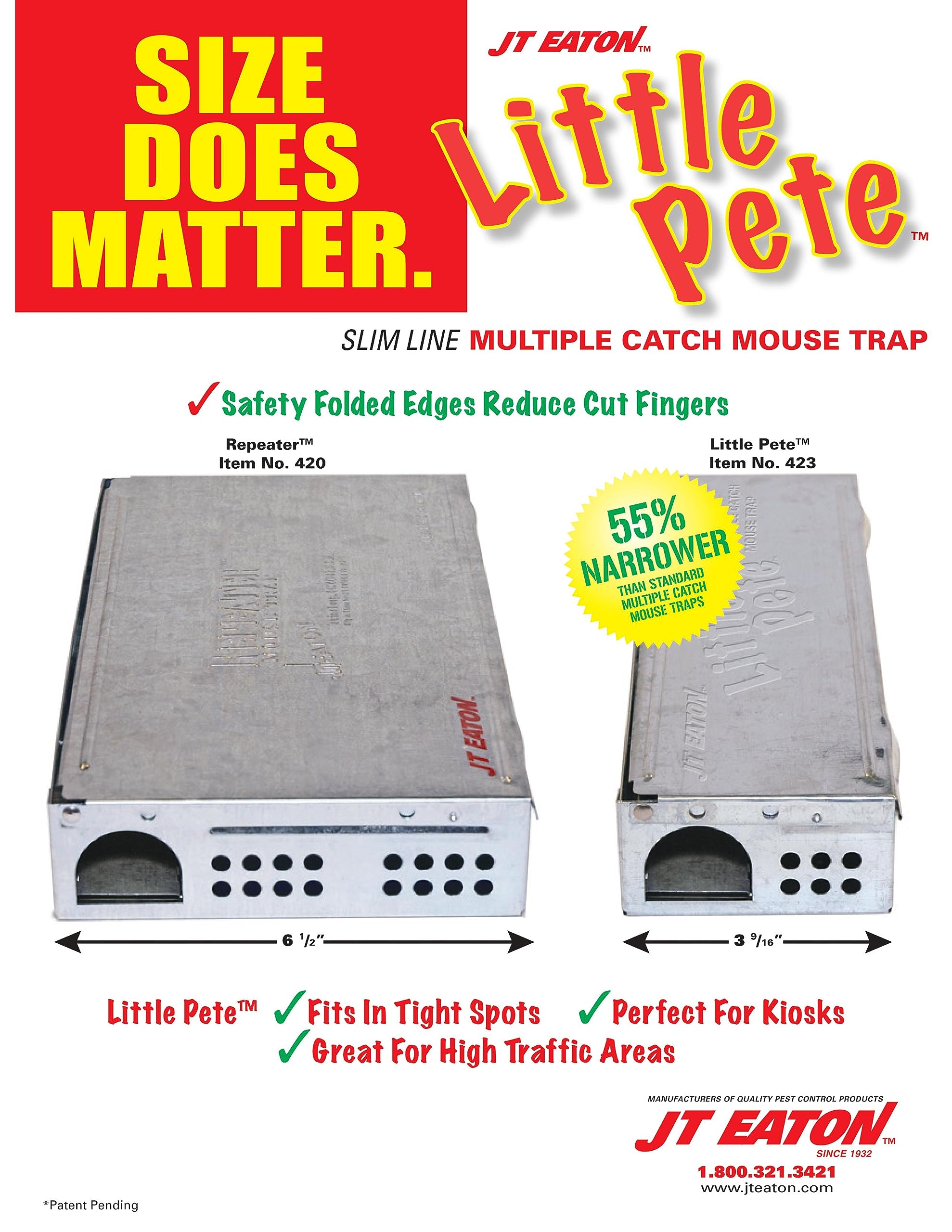 JT Eaton 423-WH Little Pete Slim Multi Catch Mouse Trap with Solid Lid & White Powder Coat, No Bait Pest Control (Pack of 12)