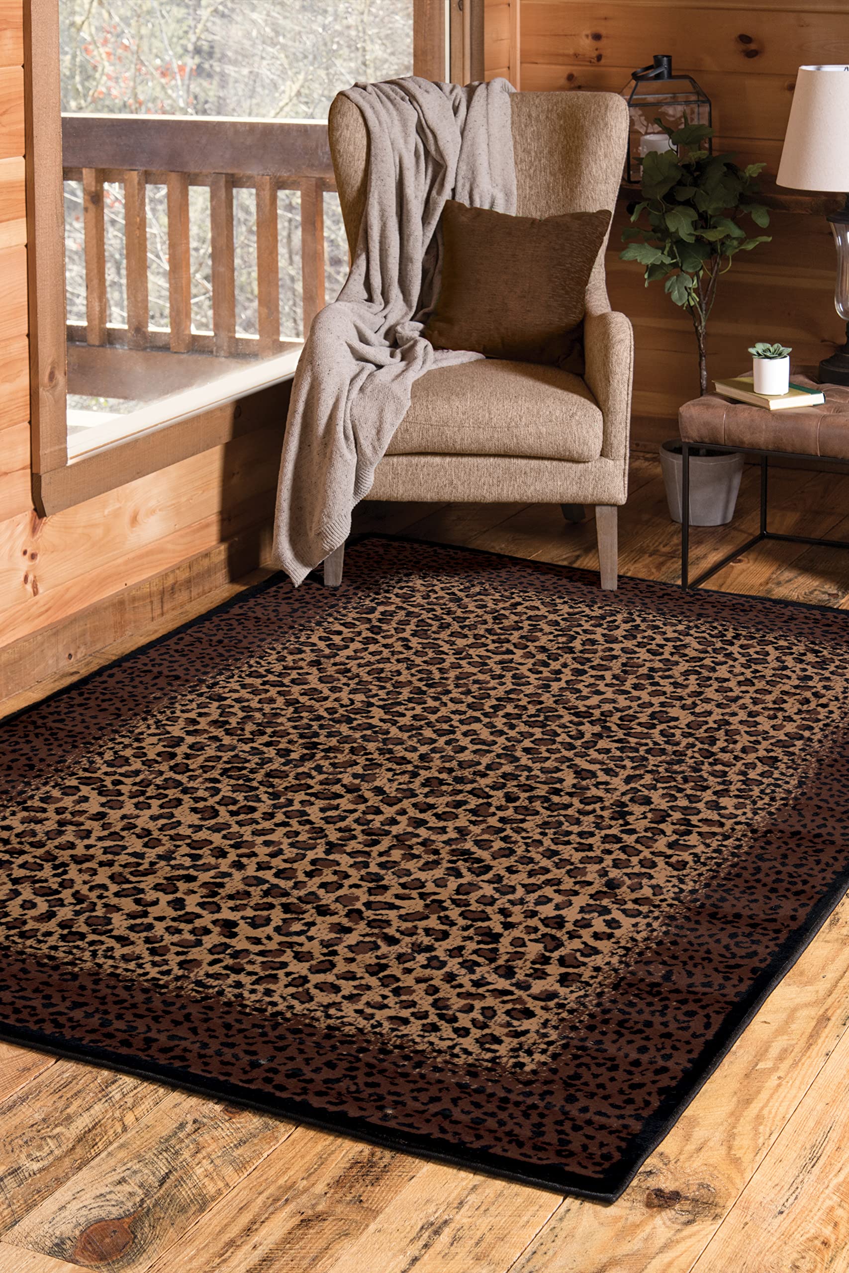 United Weavers of America Legends Collection Leopard Skin Rug, 5'3" by 7'2", Black, Model:910 04050