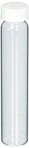 jg finneran 9-090 clear borosilicate glass standard voa vial with white polypropylene solid top closure and ptfe lined, 24-400mm cap size, 60ml capacity (pack of 100)