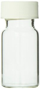 jg finneran 9-084 clear borosilicate glass standard voa vial with white polypropylene solid top closure and 0.100" ptfe/silicone liner, 24-400mm cap size, 20ml capacity (pack of 72)