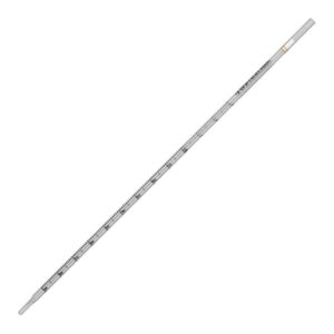 globe scientific 1700 polystyrene uniplast serological pipette, 1ml capacity, standard tip, 270mm length, sterile, yellow striped, individually wrapped (case of 500), clear