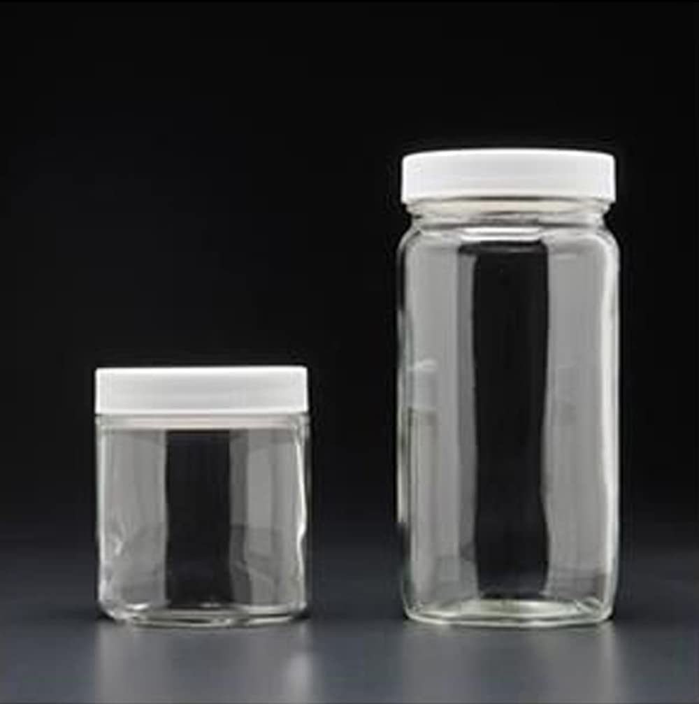 JG Finneran D0084-32 Clear Borosilicate Glass Short Straight Sided Standard Wide Mouth Jar with White Polypropylene Closure, Unlined, 89-400mm Cap Size, 32oz Capacity (Pack of 12)