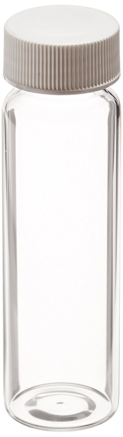 Thomas Scientific 9-120 Clear Borosilicate Glass Standard VOA Vial with White Polypropylene Solid Top Closure and PTFE Lined, 24-400mm Cap Size, 40mL Capacity (Pack of 72)