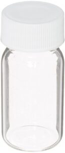 jg finneran 9-121 clear borosilicate glass standard voa vial with white polypropylene solid top closure and ptfe lined, 24-400mm cap size, 20ml capacity (pack of 72)