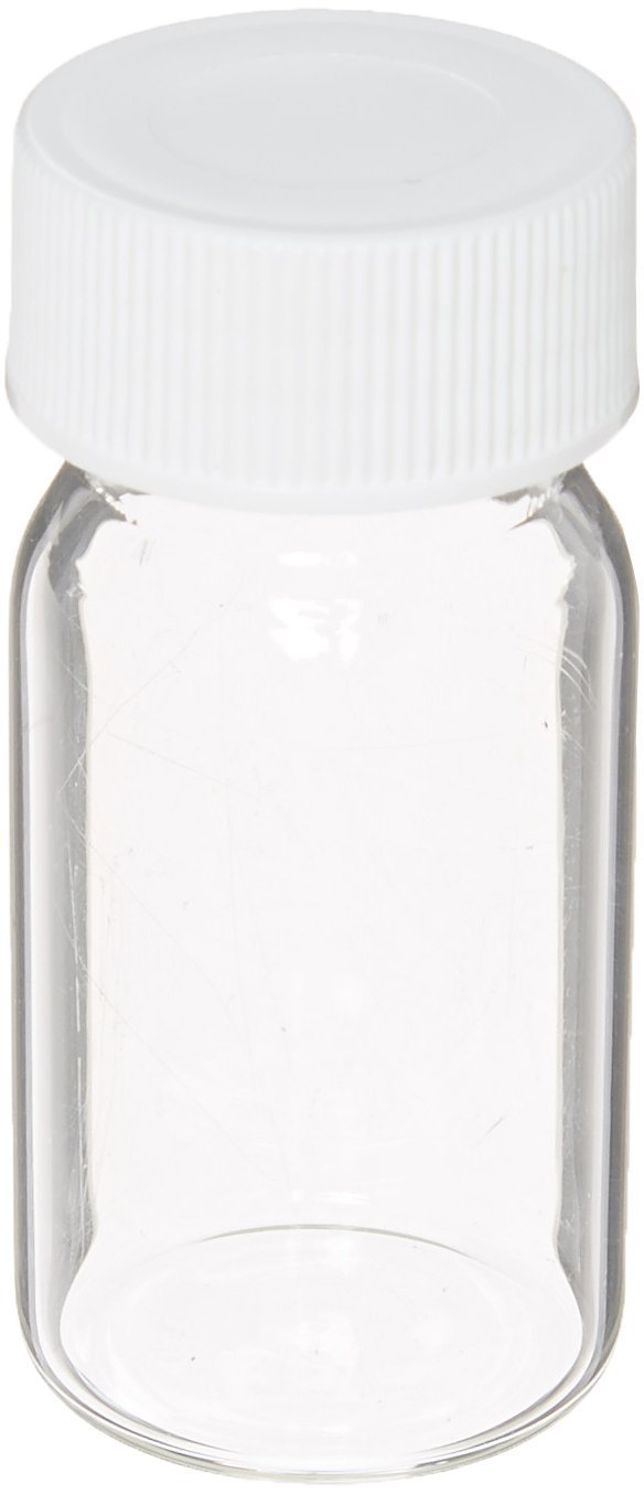 JG Finneran 9-121 Clear Borosilicate Glass Standard VOA Vial with White Polypropylene Solid Top Closure and PTFE Lined, 24-400mm Cap Size, 20mL Capacity (Pack of 72)