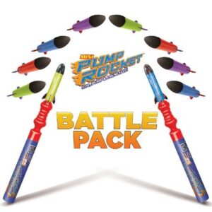 Geospace Hand Held Pump Rocket Combo Battle Pack Flying Foam Rockets for Outdoor Play for Kids (19" Long Mini Battle Pack with 2 Launchers and 10 Rockets)