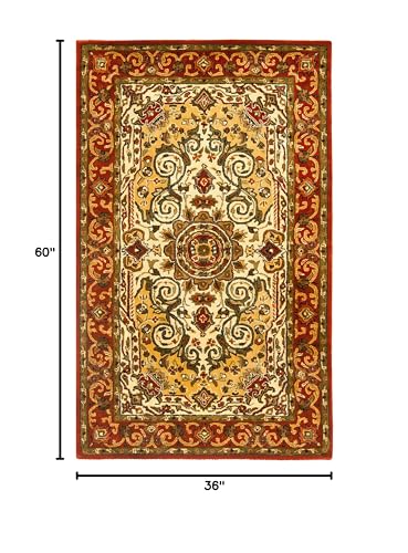 SAFAVIEH Persian Legend Collection Accent Rug - 3' x 5', Ivory & Rust, Handmade Traditional Wool, Ideal for High Traffic Areas in Entryway, Living Room, Bedroom (PL531A)